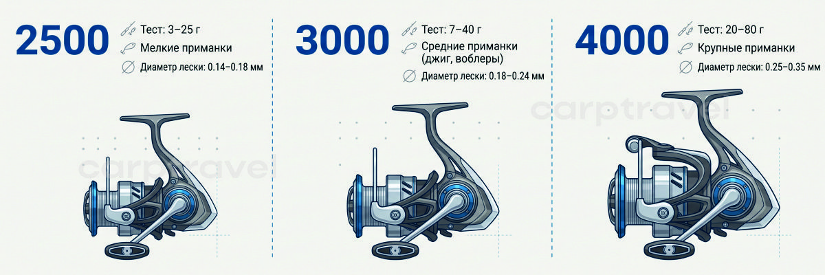 Размер катушки под тест спиннинга и вес приманок