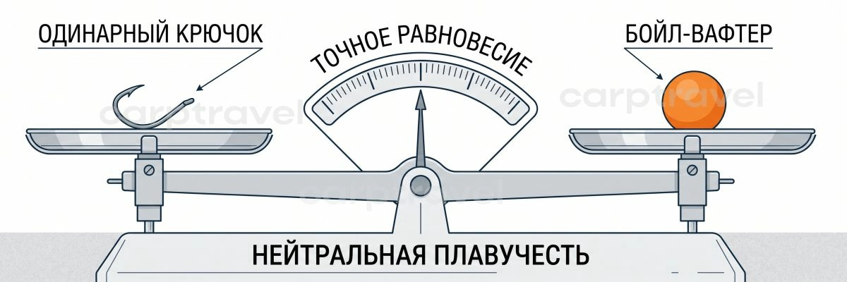 Вафтерс балансирует вес крючка — насадка почти невесома