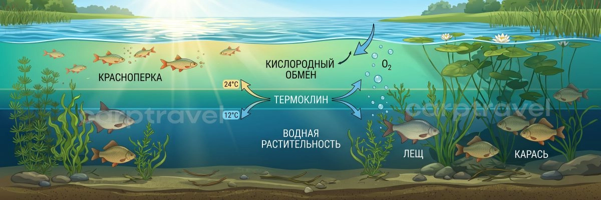 Где летом держатся карп, лещ и карась: глубина, трава, бровка, тень, течение и кромка растительности